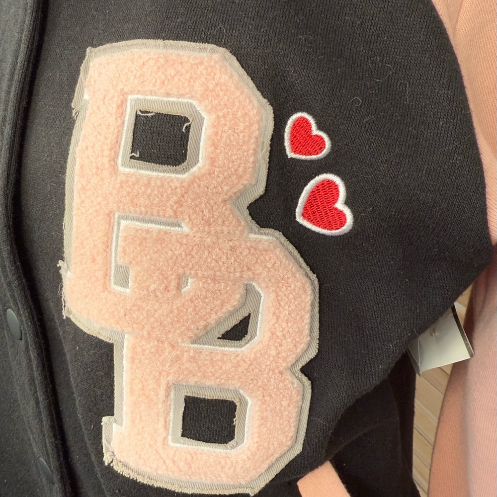 Betty Boop Varsity Letter Jacket with hood + back detail - Black and Pink - Picture 4 of 12